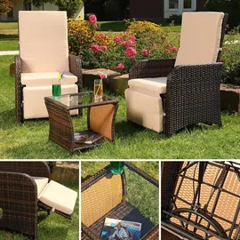 MuCoLa - Gartenset 2 Sessel und Tisch Polyrattan Lounge Garnitur Gartenmöbel Stuhl Sitzgruppe Essgruppe Braun