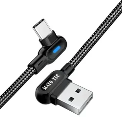 Hochwertiges, nylongeflochtenes Winkelkabel [USB A - USB C], 1 m, mit integrierter LED-Anzeige