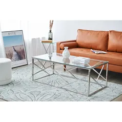 Couchtisch 120x60 silber Sofatisch Glas Tisch Beistelltisch Wohnzimmertisch
