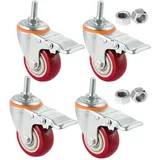 Rollen Möbel mit Gewinde mit Bremse 4 Stück Rollen mit SchraubenspindelBremse aus Polyurethan Möbel geräuschlose Schwerlast Räder Gewinde Abriebfestigkeit Rollen Möbelrollen (75mm M16,Bremsex4)