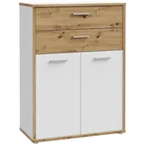 Roller Büroschrank KEFLAVIK, 85 x 115 cm - 2 Türen - 2 Schubladen - Artisan Eiche Dekor - Weiß