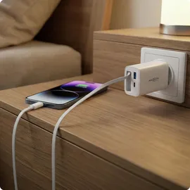 Ansmann USB Ladegerät 30W - USB C & A Schnelllader Integriertes Kabel