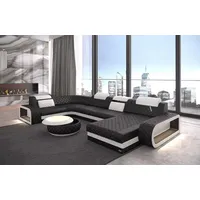 Sofa Dreams Wohnlandschaft Ledercouch Sofa Leder Berlin U Form Ledersofa, Couch, mit LED, wahlweise mit Bettfunktion als Schlafsofa, Designersofa schwarz