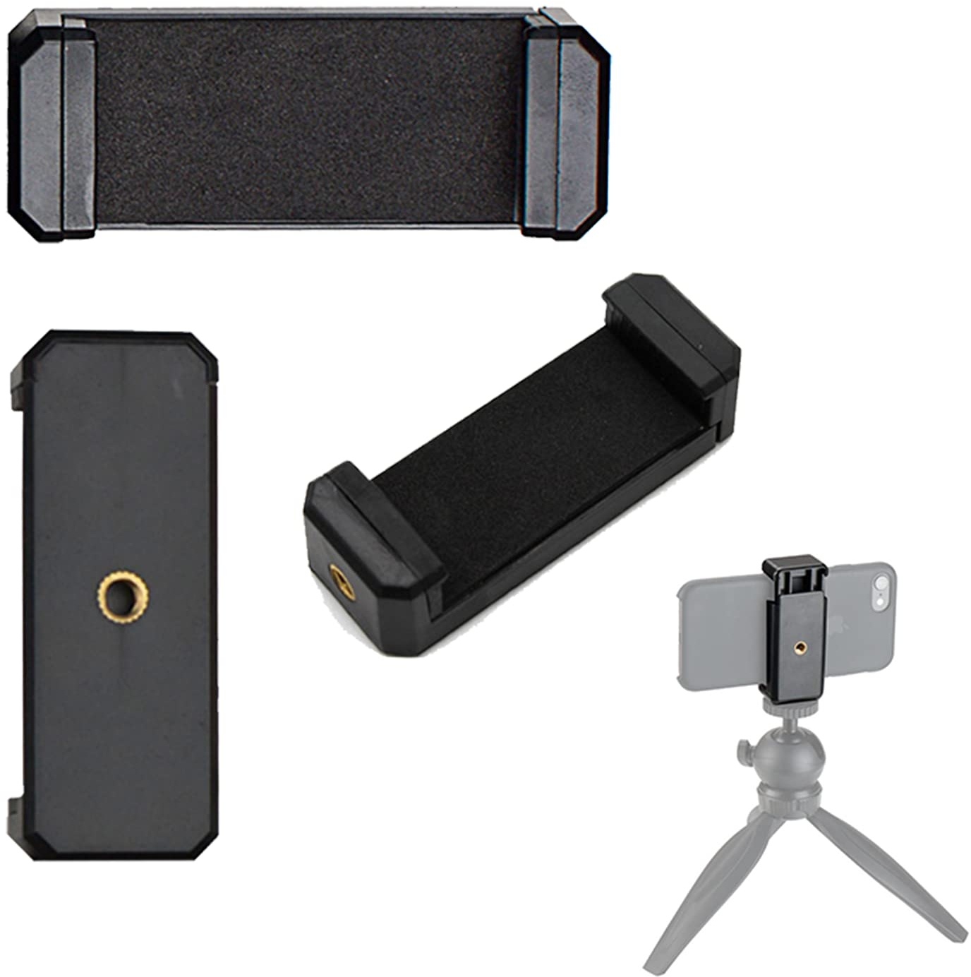 Adurei Universale Stativ Smartphone Adapter Halterung Selfie Stick Clip SmartClamp für Stativ und iPhone Sumsung Huawei Smartphones Stativ-Halterung(Schwarz, 2 Pack)
