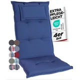 gardisun Gartenstuhlauflagen Hochlehner mit Kopfteil I Extra Dicke Sitzauflagen I Made in Europe I Polsterauflagen für Hochlehner I Auflagen mit extra hohem Komfort I 4er Set I Blau