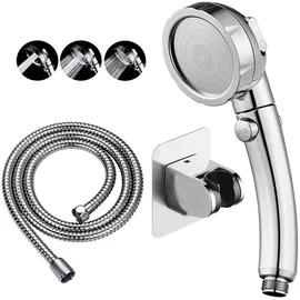 Kaiying Drill-Free Hochdruck-Handbrause mit ON/OFF-Pausenschalter 3 Sprühmodi Wassersparender Duschkopf, abnehmbares Welpen-Duschzubehör (M:Duschkopf (Chrom)+Halterung+Schlauch)