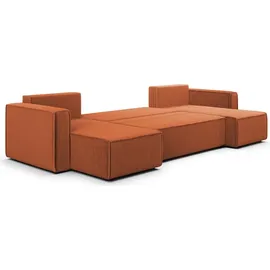 petits-meubles U-sofa 5-sitzig umbaubar Truhe Ezekiel Cord Terracotta