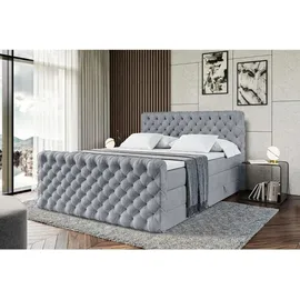 altdecor Boxspringbett mit Fußteil, 2 Matratzen und Topper, Fußteil,Polsterbett mit, H3- und H4- Matratzen, Bettk... - Grau