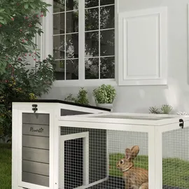 PawHut Kleintierstall mit Freilaufgehege 92 x 52 x 67 cm grau
