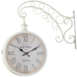elbmöbel Wanduhr Uhr Bahnhofsuhr in Weiß (Wanduhr Metall Vintage Uhr Bahnhofsuhr Landhaus antik look weiß) weiß