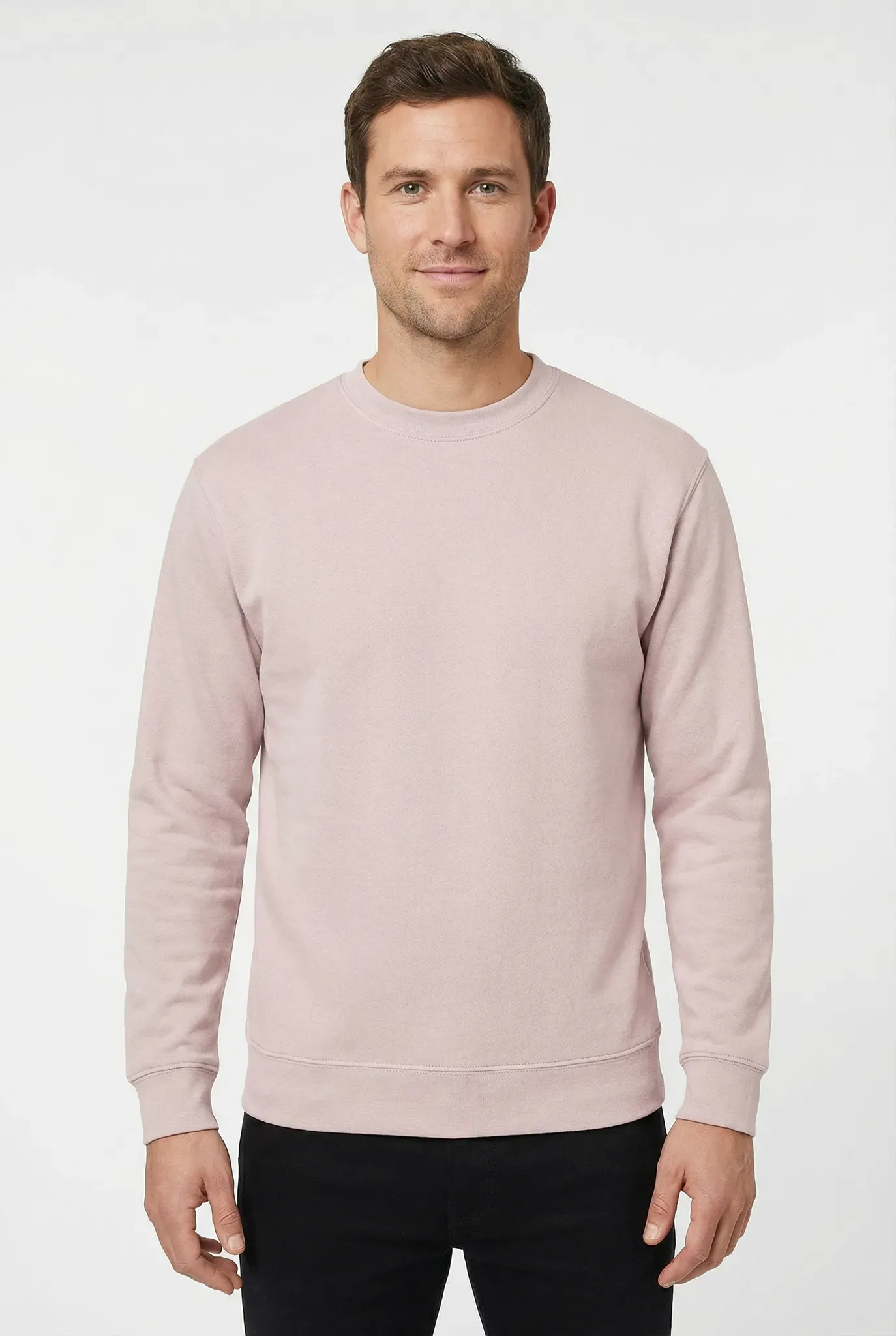 Sweatshirt FRUIT OF THE LOOM, Herren, Gr. XL (56/58), rosa (puder rose), angeraute Sweatware, Obermaterial: 80% Baumwolle, 20% Polyester, unifarben, schmal hüftlang, Rundhals, Rippbündchen, Sweatshirts Sweatshirt, im unifarbenen Design
