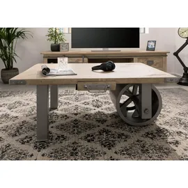 Massivmoebel24 Couchtisch Railway Beige Mangoholz 110 x 80 x 43 cm