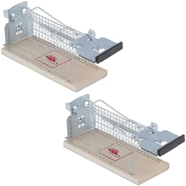 Relaxdays Lebendfalle für Mäuse, 2er Set, tierfreundliche Nagetierfalle, HBT: 7x16x6,5 cm, Mäusefalle, Natur/Silber