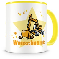 Samunshi® Kindertasse mit Namen Tasse Bagger Personalisierte Tasse mit Namen Kinder Kinderbecher mit Namen Kindergarten gelb 300ml