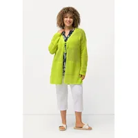 Ulla Popken Damen große Größen Übergrößen Plus Size Strickjacke, Lochstrick, Oversized, V-Ausschnitt neongrün 54+ 829032407-54+