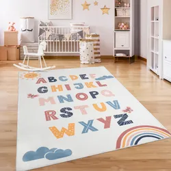 Kinderteppich PACO HOME "Eliz 394", bunt (mehrfarbig), B:80cm H:12mm L:150cm, Polyester, Teppiche, Kurzflor, Spielteppich, Motiv Alphabet & Regenbogen