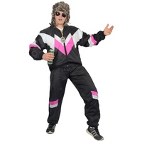 Foxxeo 80er Jahre Kostüm für Erwachsene Premium 80s Trainingsanzug Assianzug Assi - Herren Größe S-XXXXL - Fasching Karneval Anzug, Farbe schwarz-weiss-pink, Größe: XXXL