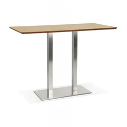 Hochtisch Bar Tisch Holz Metall | Stehtisch Esstisch Naturoptik | Stabiler Bartisch Zweisäulensockel | Modern Minimalistisch | Kadima Design
