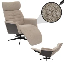 MCA Furniture MCA Relaxsessel HWC-N56, Fernsehsessel Liegesessel Fußstütze drehbar Bouclé Stoff Holz ~ Stoff braun, Holz grau