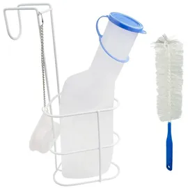 Medi-Inn Urinflasche PP 1000 ml für Männer milchig mit Betthalter und Reinigungsbürste