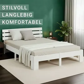 Homestyle4u Holzbett 180 x 200 cm mit Lattenrost Weiss Kiefer Massivholz - Weiß