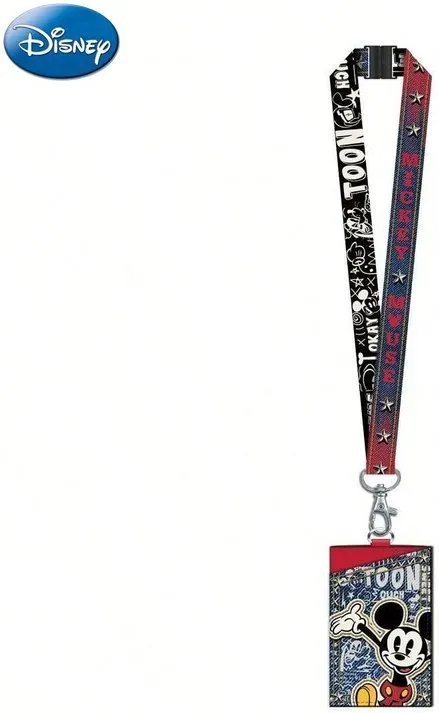 1 Stk. Disney Mickey Mouse Lanyard Kartenhalter Offiziell lizenziert Rot mit Polka-Dots Denim Toon-Thema Filme Anime Zubehör Charakter-ID-Hülle Geschenk