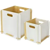 HMF Aufbewahrungsbox aus Holz zum Zusammenstecken, 2er Set, 25 cm + 32 cm, Weiß