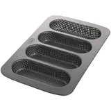 RBV Birkmann Birkmann Laib & Seele, Hot Dog Brötchen Blech RBV Backform aus Karbonstahl für 4 Hot Dogs, mit Antihaftbeschichtung und Rezept, 210394