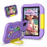 Rebecco Android 14 Tablet für Kinder 10 Zoll, 10+64GB Octa-Core, 1TB SD-Karte erweiterbar, elterliche Kontrolle, Dual-Kamera, Kinder-Tablet mit Etui, WiFi 6, großes Geschenk für Kinder (Lila)