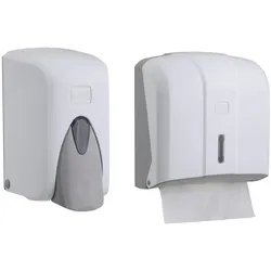 CleanSV® Via Set Weiss  Seifenspender 500 ml. und Papierhandtuchspender