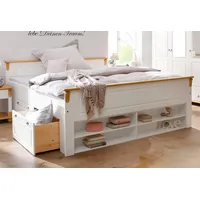 OTTO home Massivholzbett HOME AFFAIRE "Tessin, Stauraumbett, Landhausstil, Schubladen optional, rustikal", weiß (weiß, honig), B:190cm H:85cm L:207cm, Betten, zertifizierte Kiefer, Kassetten-Optik, stabile Qualität