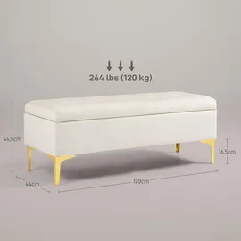 Homcom Sitzbank mit Stauraum, Polsterbank mit Samtoptik, Metallbeine, Bettbank für Wohnzimmer, Schlafzimmer, Flur, 120 x 44 x 44,5 cm, Beige
