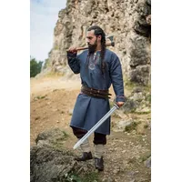 Leonardo Carbone Wikinger-Kostüm Wikinger Tunika mit Stickereien - Blaugrau blau|grau