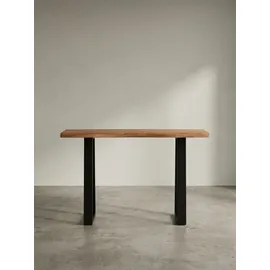 KADIMA DESIGN Schreibtisch Massivholz Industriell 118x41 cm Akazie Live-Edge Goldbraun-Schwarz Schmal | Platzsparend Weser Kollektion Kadima Design