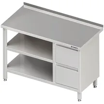 Stalgast Arbeitstisch mit Grund- und Zwischenboden, 1700x700x850 mm, mit 2er Schubladenblock rechts, mit Aufkantung, verschweißt