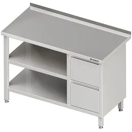 Stalgast Arbeitstisch mit Grund- und Zwischenboden, 1700x700x850 mm, mit 2er Schubladenblock rechts, mit Aufkantung, verschweißt