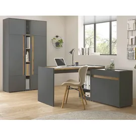furn.design Büromöbel Set in grau matt und Wotan Eiche Holz modern mit Schreibtisch, Kommode, Aktenschrank, Regak für Homeoffice und Büro Schreibtisch mit Stauraum Center (Set 4)