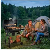 TLGREEN Holzkohlegrill BBQ Smoker Grill mit Schornstein,Thermometer & abnehmbarem Aschekasten, Mobiler Gartengrill mit klappbaren Ablagen und 2 Rädern, Outdoor Räuchergrill für Garten, Terrasse, Camping schwarz