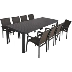 9-tlg. Alu Tischgruppe AMIRA Set Garten Sitzgruppe Outdoor Grau Metall Möbel