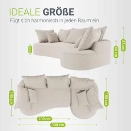 Juskys Sofa Tirano - Ecksofa L-Form, inkl. Kissen, 4-Sitzer Eckcouch, Bouclé Creme &