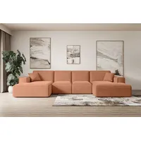 ALTDECOR Ecksofa mit Schlaffunktion und Bettkasten Corner Sofa Eckcouch Couch U-Form universal, links/rechts angeordnet Schlafcouch Ausziehbar Wohn... - Koralle