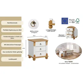 otto home Nachtkommode OTTO HOME "Tessin", weiß (weiß, honig), B:45cm H:50cm T:38cm, Sideboards, aus massiver FSC-zertifizierter Kiefer, mit 3 Schubladen