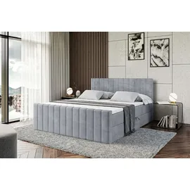altdecor Boxspringbett mit Fußteil, H4 Matratze und Topper - 180x200 cm - EDITA-Z - Grau Samt - Polsterbett mit Bettkasten und Lattenrost, Bett mi... - Grau