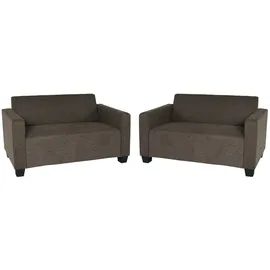 Mendler Sofa-Garnitur Couch-Garnitur 2x 2er Sofa Lyon Stoff/Textil ~ braun