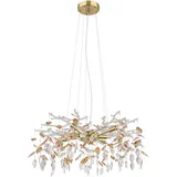 GLOBO Pendellampe Hängeleuchte Kronleuchter Luster Esstischleuchte Glas Blätter Kristalle, Metall, 8x G9 Fassungen, DxH 61x120 cm