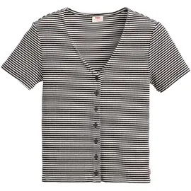 Levi's V-Shirt LEVI'S, Damen, Gr. XL (42), beige (vanilla stripe cavia), Feinripp, Obermaterial: 97% Baumwolle, 3% Elasthan, unifarben, gerade taillenbedeckt, V-Ausschnitt, Shirts, mit Knopfleiste