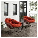 BBWL Rattanstuhl Schaukelstuhl mit Polsterkissen, wetterfester Relaxsessel, Outdoor Rattan Schaukelstuhl für Garten Terrasse Balkon