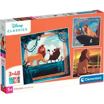 CLEMENTONI König der Löwen Puzzle 3 x 48 Teile - Puzzle Disney 32 x 22 cm für Kinder ab 5 Jahre - buntes Kinderpuzzle mit besonderer Leuchtkraft & Farbintensität 25323