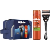 Gillette ProGlide Nassrasierer Herren Geschenkset, 1 Rasierer + 1 Rasierklinge + Fusion Ultra Sensitive Bartpflege Rasiergel 200 ml + Reisetasche, Geschenk für Männer