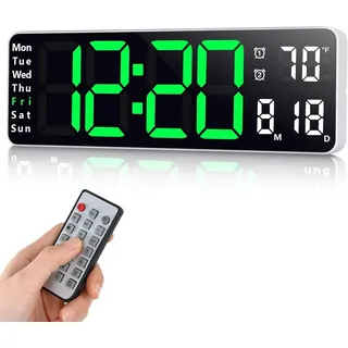 RWEUOQ Wanduhr Digitale Wanduhr, 13" Digital Uhr Wanduhr mit Fernbedienung (Großdisplay Digitaluhr LED-Wanduhr mit Fernbedienung Doppelter Wecker)